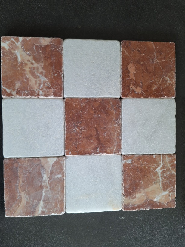 Rood / Wit Marmer 10x10x1,2 cm