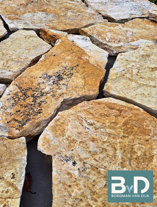 Bourgogne Geel Flagstones 2,5-4 cm dik Terrastegels terras Borgman