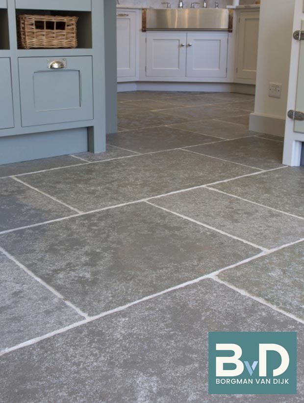 Bourgondische Dallen Auxerre Grand Gris Antique vloertegels keuken