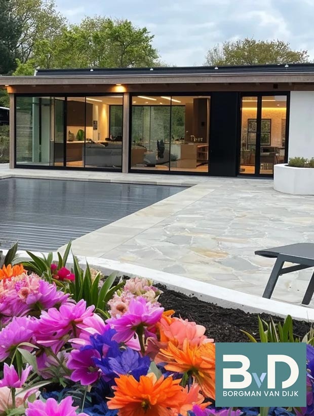 Brasil Green Flagstones hoog poolhouse zwembad Borgman van Dijk