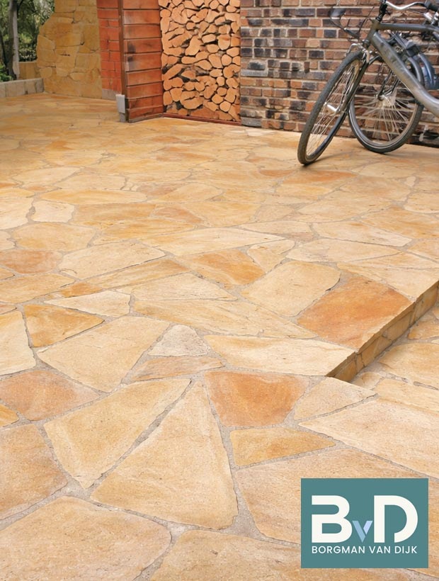 Brasil Yellow Flagstones tuintegels 2,5-5 cm dik voor terras rondom zwembad