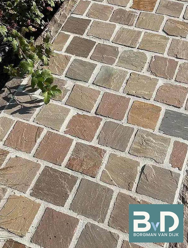 Kandla Ochre kassei 14x14x5-7cm Terrastegels, stenen oprit