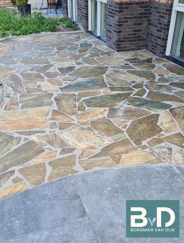 Kavala Flagstone Bruin terrastegels kleur echt en antislip