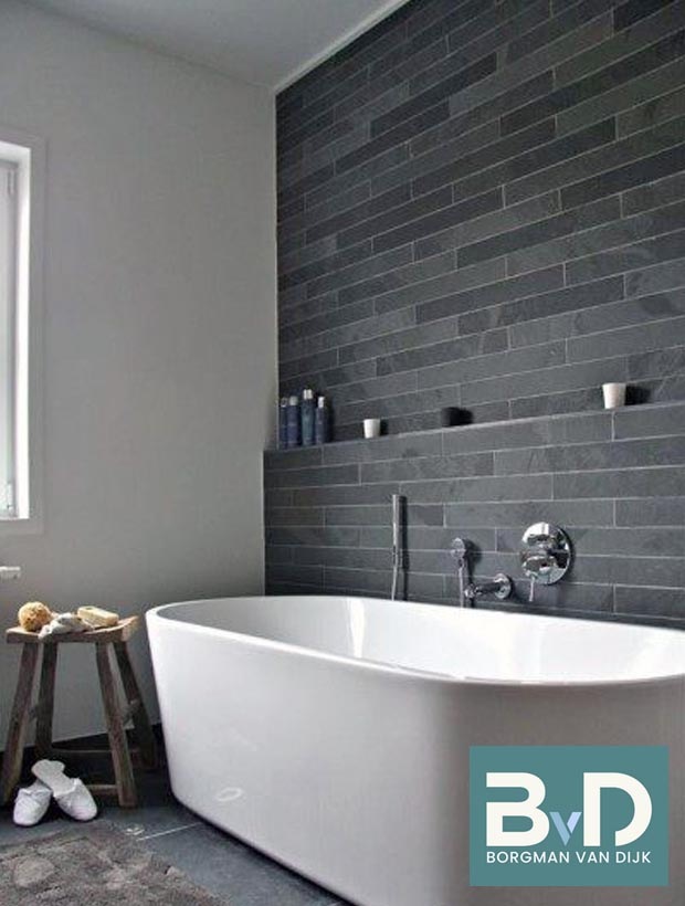 Mustang Leisteen Wandstrips 60x15x1 cm voor Badkamer en Douche