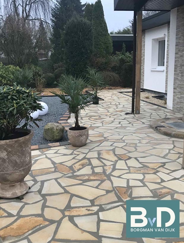 Solnhofer Yellow flagstones terrastegels entree Borgman van Dijk