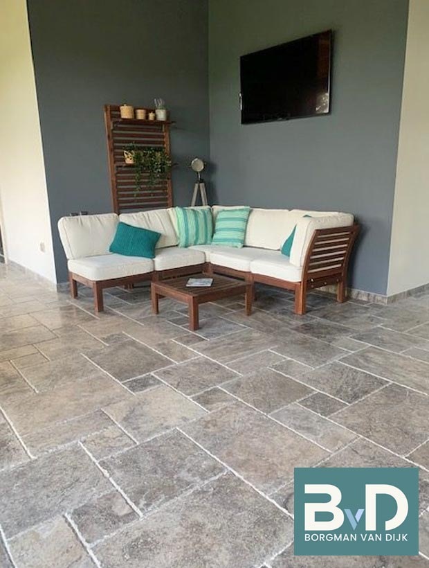 Travertin Silver Getrommeld Romaans Verband 1,2 cm dik Vloertegels