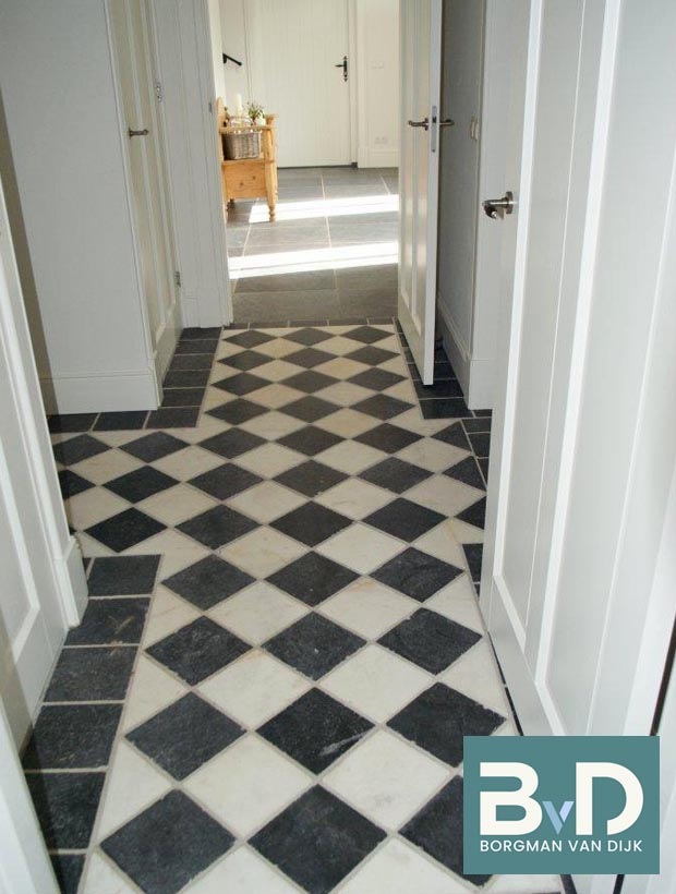 Zwart Wit Marmer 15x15x1,2 cm