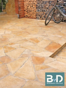 Brasil Yellow Flagstones tuintegels 2,5-5 cm dik voor terras rondom zwembad