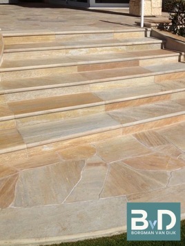 Brasil Yellow Flagstones formaat 1,5-3cm trap terras Borgman van Dijk