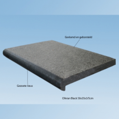 Zwembadrand Basalt 50x35x3/5 cm ronde neus gezoet