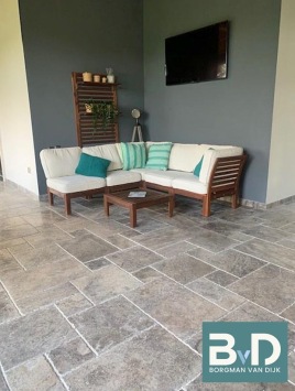 Travertin Silver Getrommeld Romaans Verband 1,2 cm dik Vloertegels